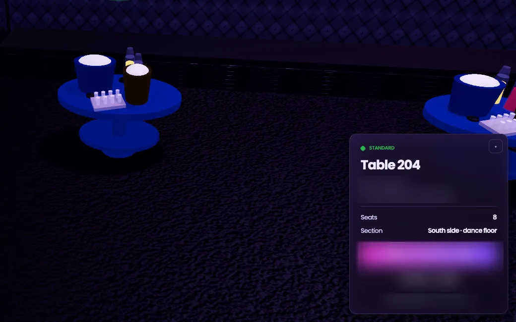 The 3D tour focused on one table with its details open